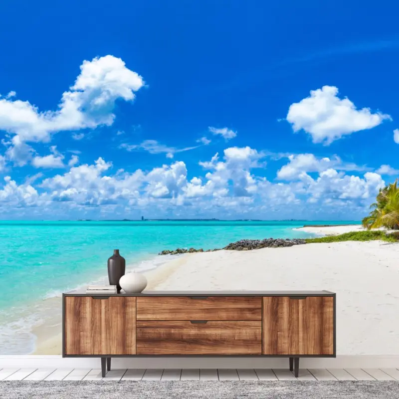 Wall mural Maldives turquoise beach panorama