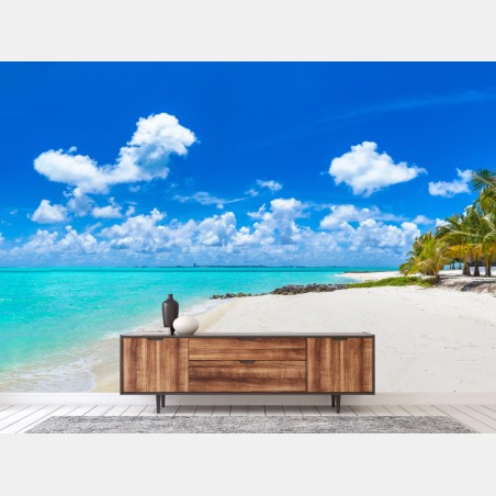 Wall mural Maldives turquoise beach panorama • Wallissimo®