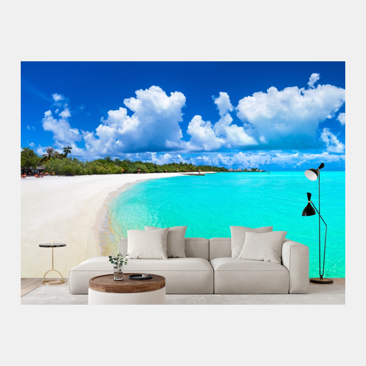 Wall mural Maldives turquoise beach panorama • Wallissimo®