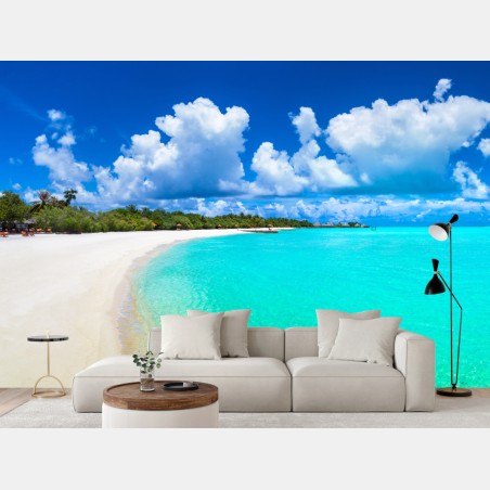Wall mural Maldives turquoise beach panorama • Wallissimo®