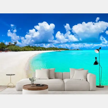 Wall mural Maldives turquoise beach panorama • Wallissimo®