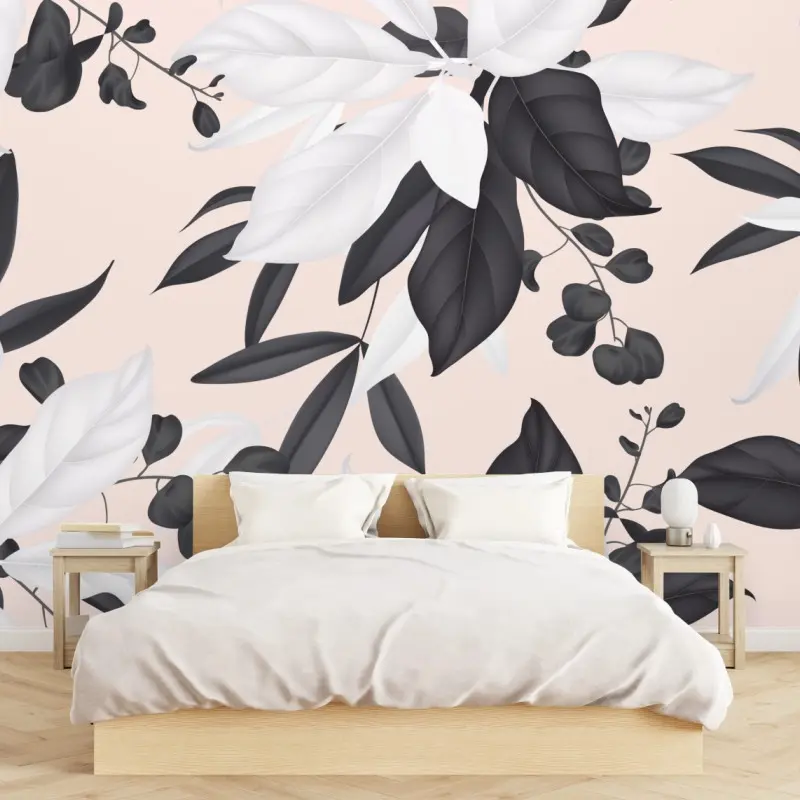 Wall mural delicate pastel botanical leaves