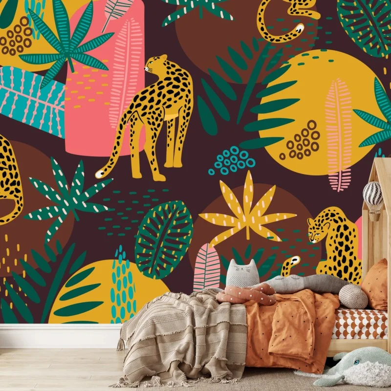 Wall mural tropical leopard jungle pattern