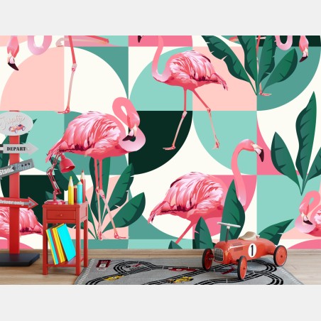 Wall mural playful pink flamingo pattern • Wallissimo®