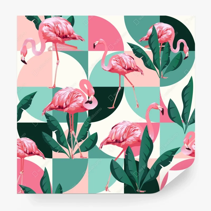 Wall mural playful pink flamingo pattern