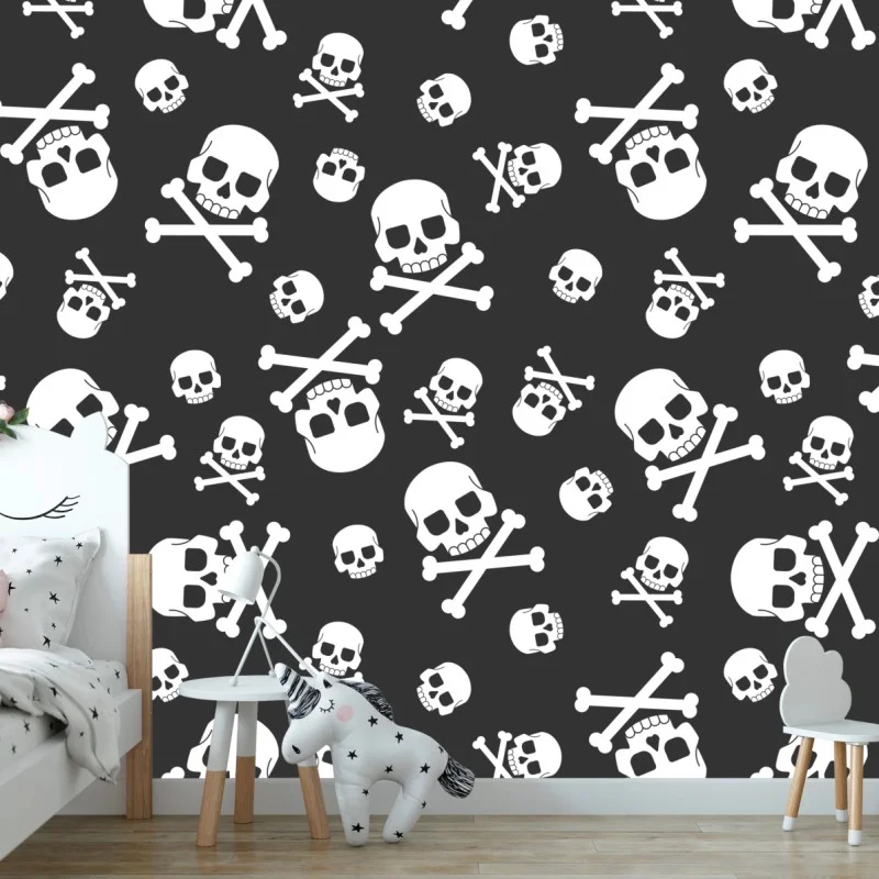 Wall mural white skull pattern on gray background