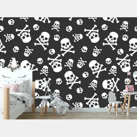 Wall mural white skull pattern on gray background • Wallissimo®