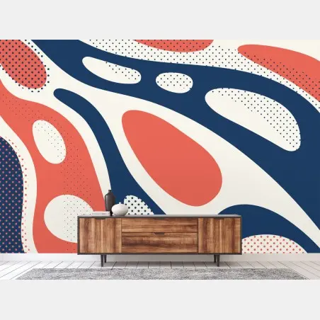 Wall mural retro coral and navy abstract pattern • Wallissimo®