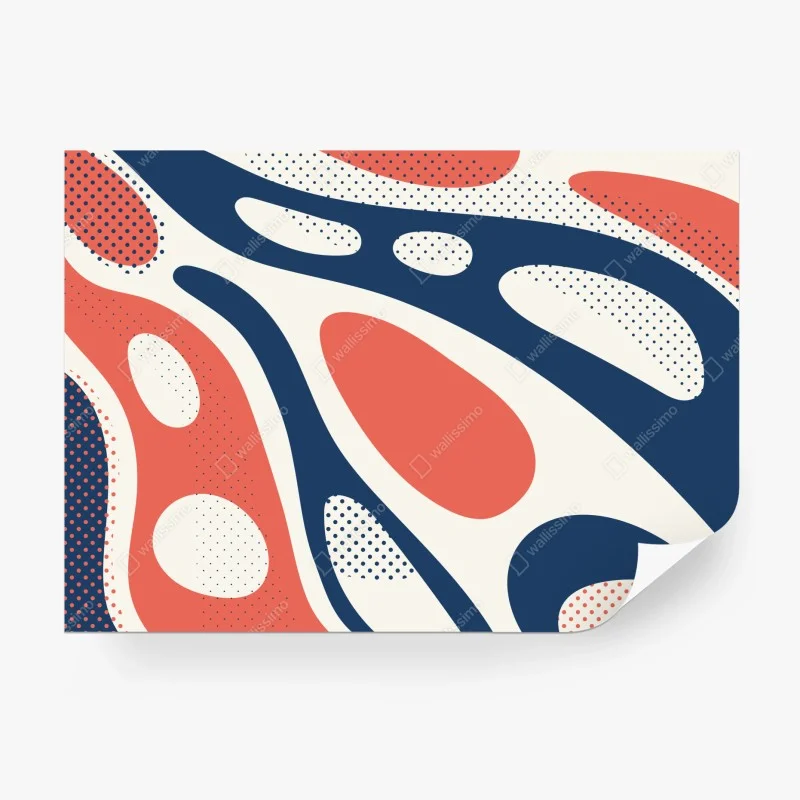 Wall mural retro coral and navy abstract pattern