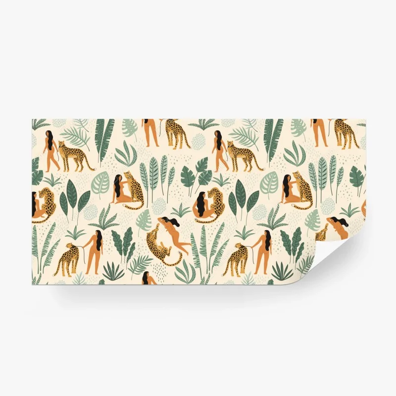 Wall mural wild jungle pattern with leopards and leaves