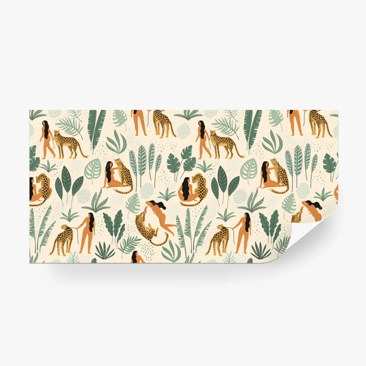 Wall mural wild jungle pattern with leopards and leaves • Wallissimo® Wall mural wild jungle pattern with leopards and leaves • Wallissimo®