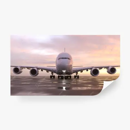 Wall mural front view jet on runway at sunset • Wallissimo®