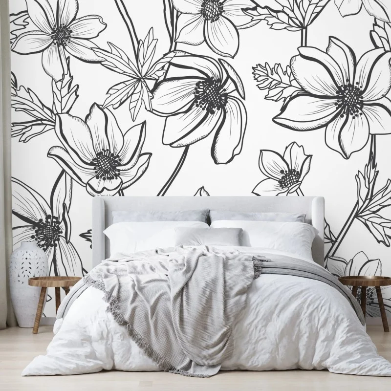 Wall mural botanical line art floral pattern