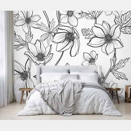 Wall mural botanical line art floral pattern • Wallissimo®