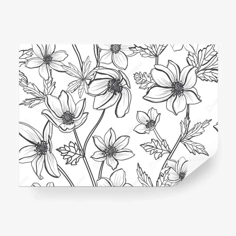 Wall mural botanical line art floral pattern