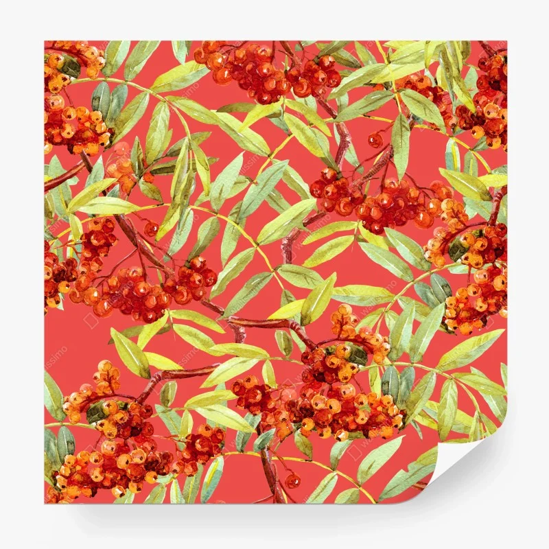 Wall mural watercolor rowan berries pattern