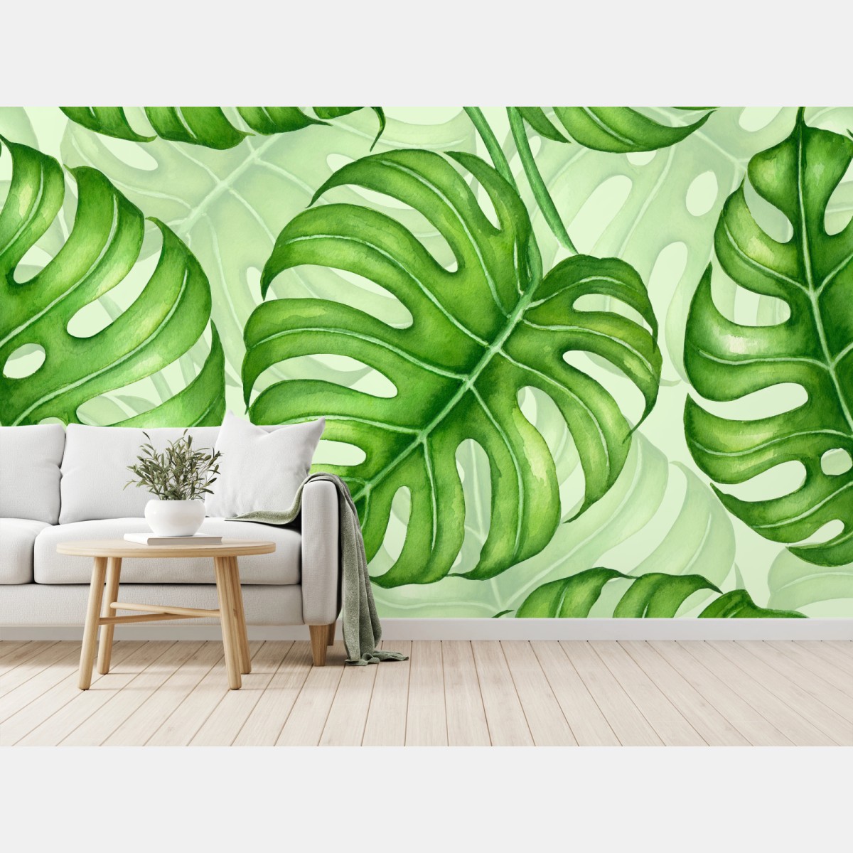 Wall mural watercolor monstera leaf pattern • Wallissimo®