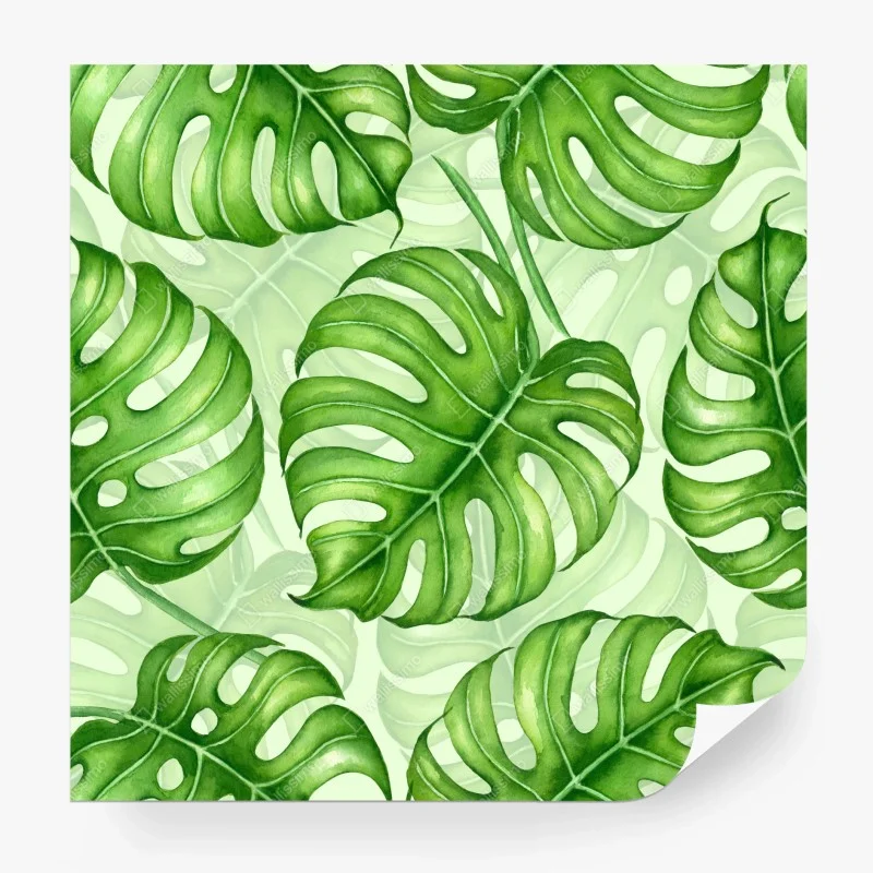 Wall mural watercolor monstera leaf pattern