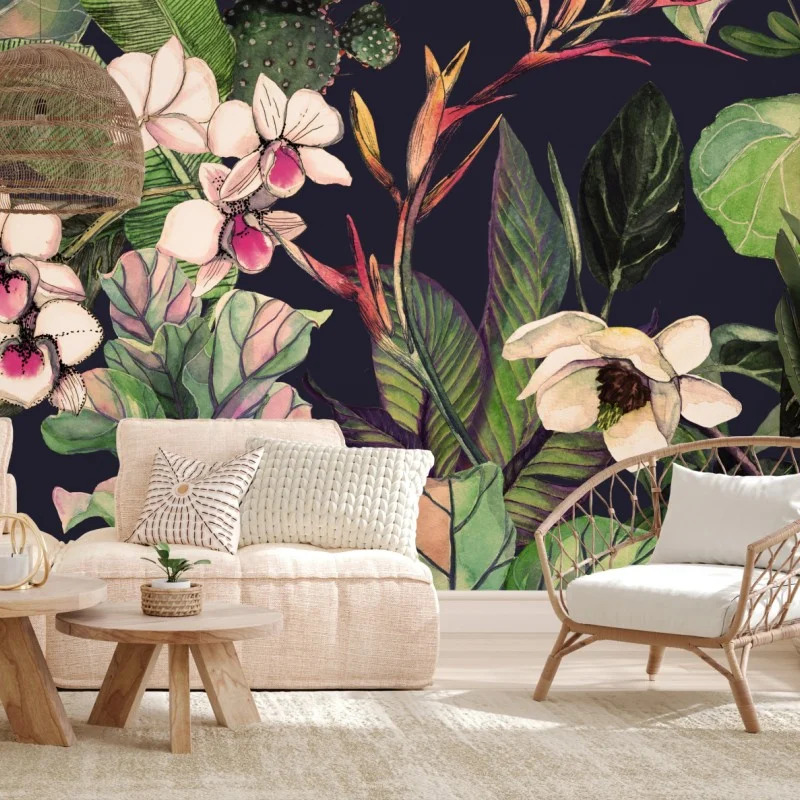 Wall mural tropical watercolor botanical pattern