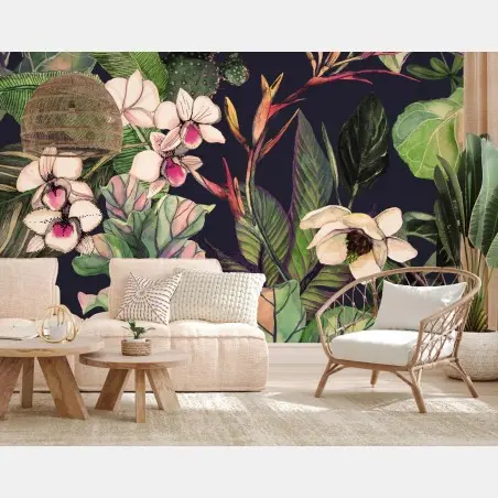 Wall mural tropical watercolor botanical pattern • Wallissimo®