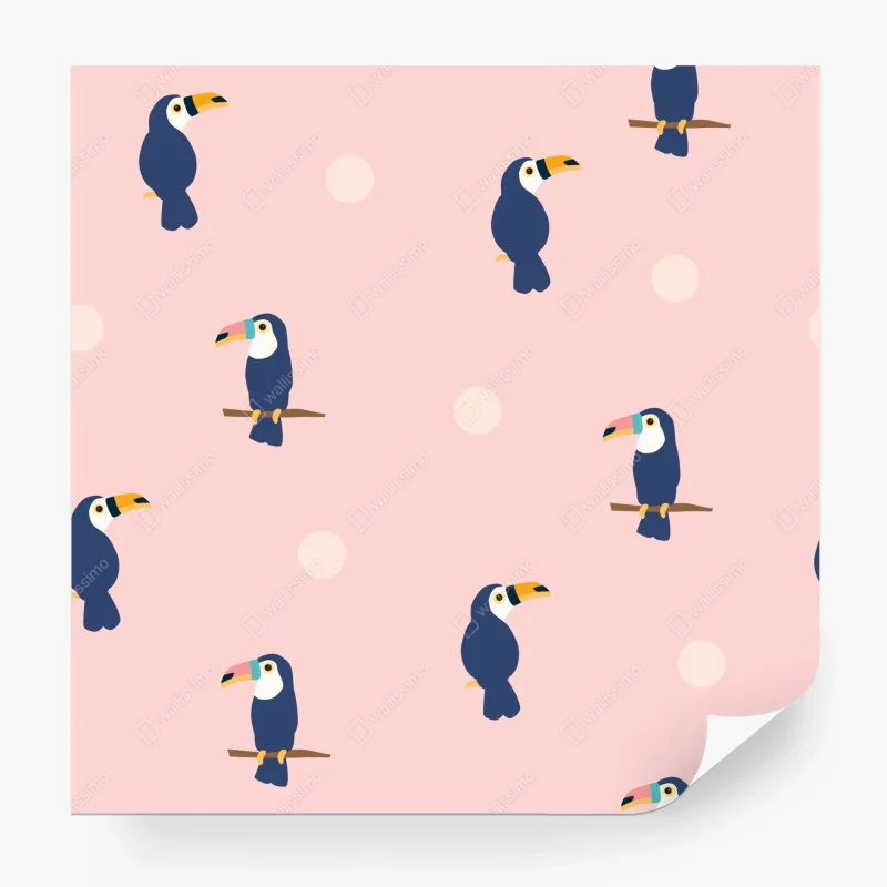Wall mural playful toucan pattern on pastel pink