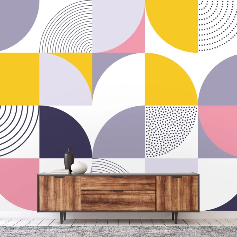 Wall mural pastel geometric pattern with semicircles