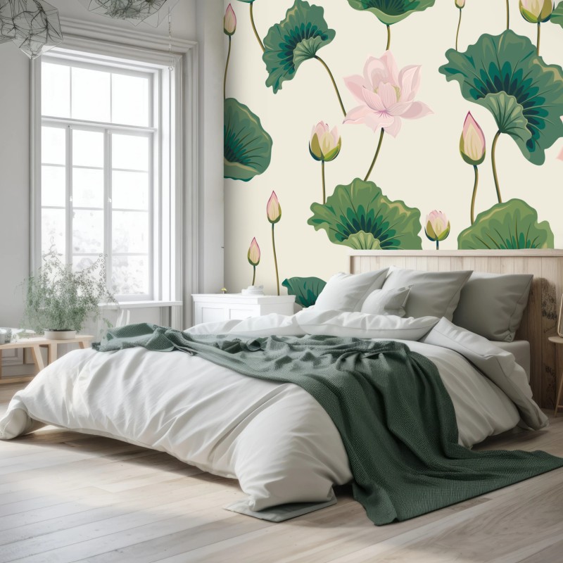 Wall mural serene lotus botanical pattern