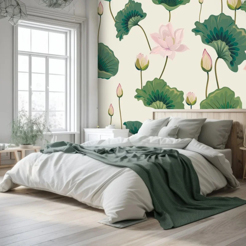 Wall mural serene lotus botanical pattern