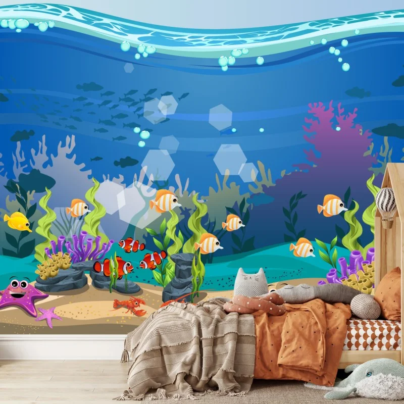 Wall mural playful underwater coral reef scene
