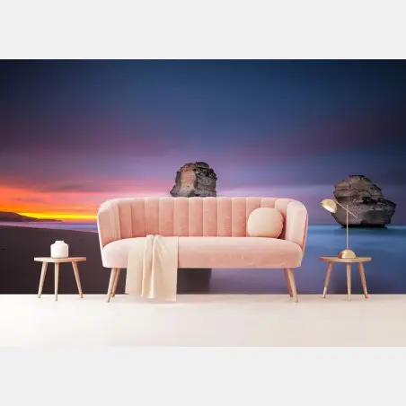 Wall mural serene coastal rock formations at sunset • Wallissimo®
