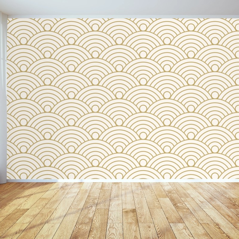 Wall mural gold seigaiha wave pattern