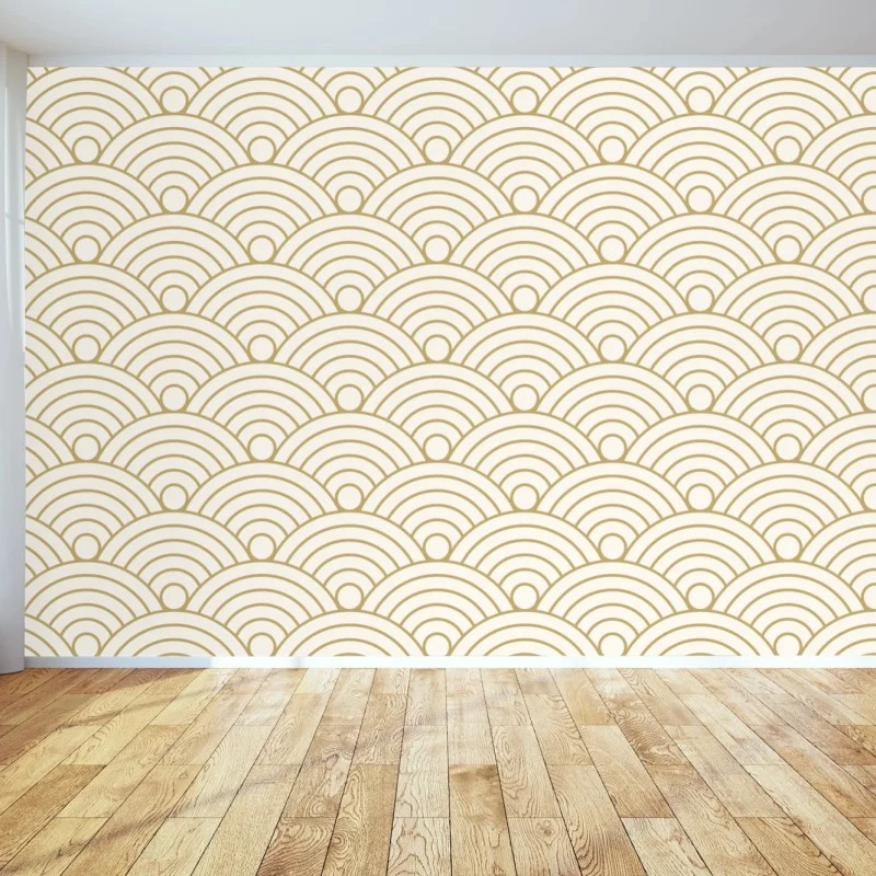 Wall mural gold seigaiha wave pattern