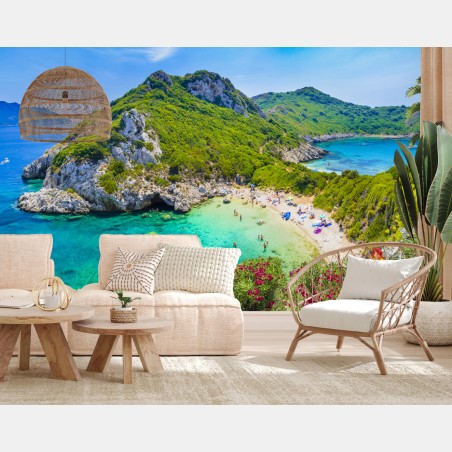 Wall mural Porto Timoni beach panorama, Corfu • Wallissimo®