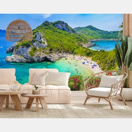 Wall mural Porto Timoni beach panorama, Corfu • Wallissimo®