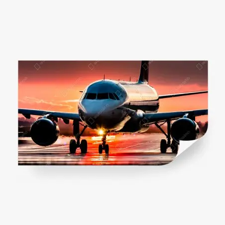 Wall mural sunset jet on runway • Wallissimo®