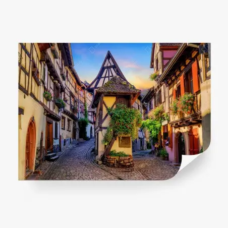 Wall mural charming half-timbered street in Eguisheim, Alsace • Wallissimo®