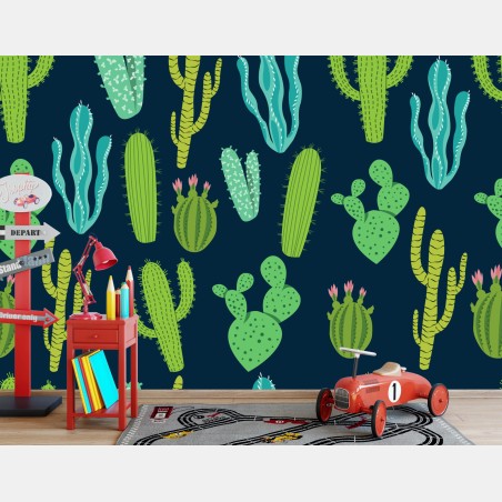 Wall mural green cactus and succulent pattern • Wallissimo®