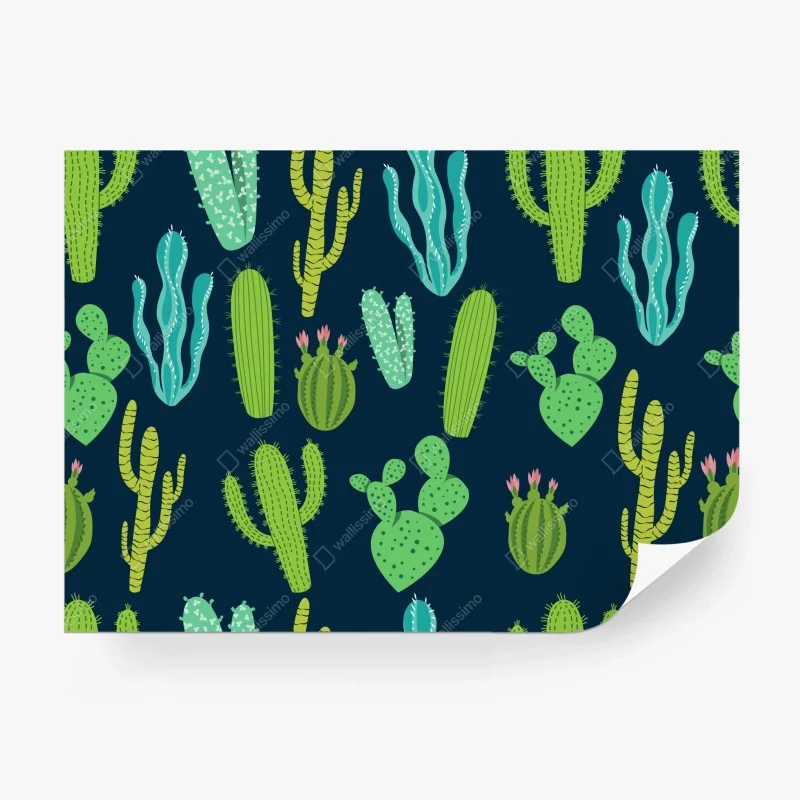 Wall mural green cactus and succulent pattern