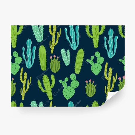 Wall mural green cactus and succulent pattern • Wallissimo®