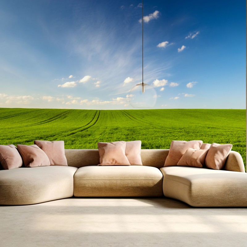 Wall mural spring green meadow panorama