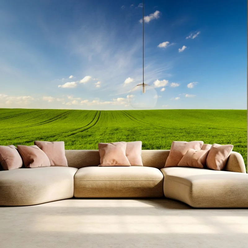 Wall mural spring green meadow panorama