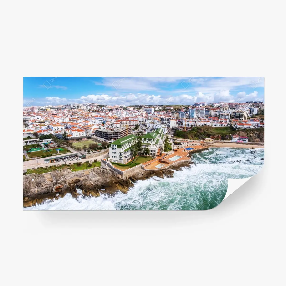 Wall mural aerial coastal cityscape with crashing waves • Wallissimo® Wall mural aerial coastal cityscape with crashing waves • Wallissimo®