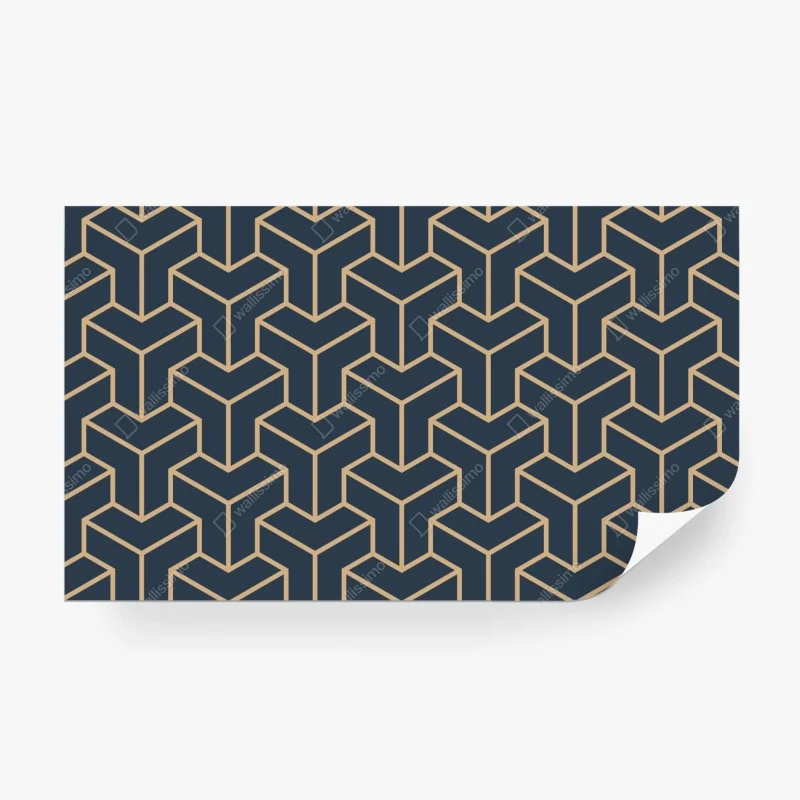Wall mural navy geometric cube pattern