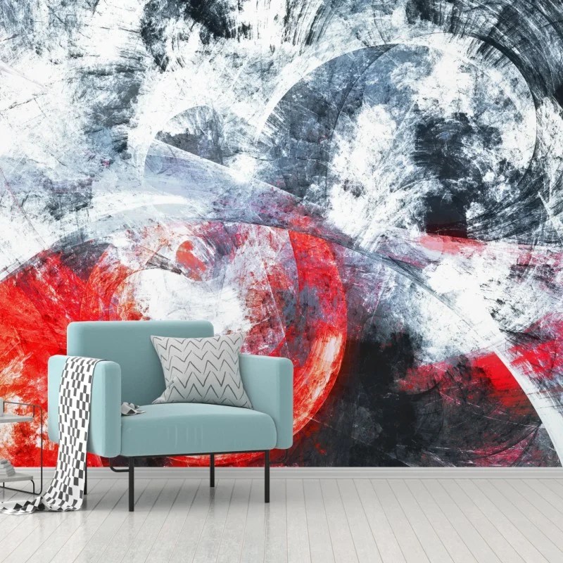 Wall mural dynamic red and white abstract motion