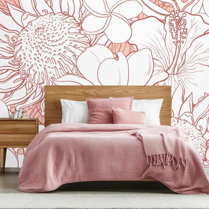 Wall mural delicate coral floral pattern