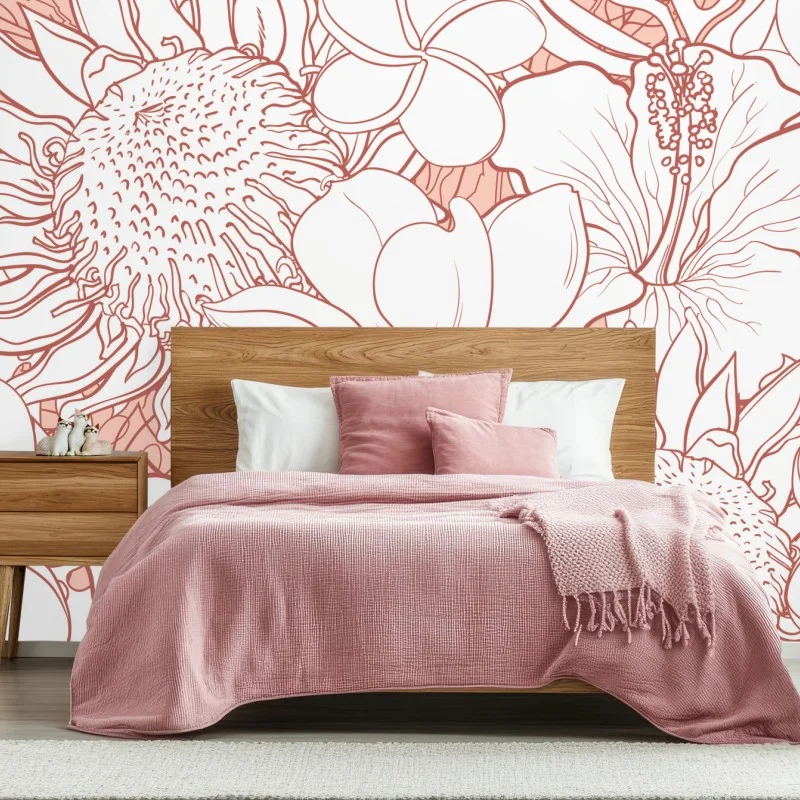 Wall mural delicate coral floral pattern