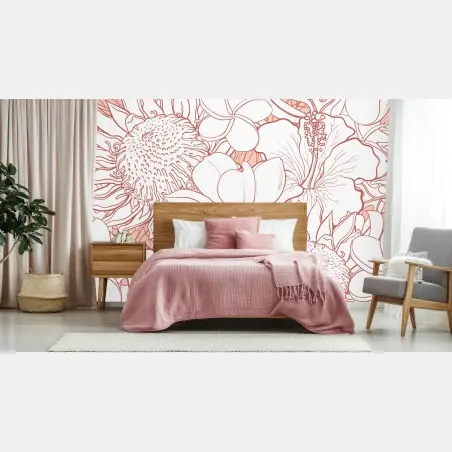 Wall mural delicate coral floral pattern • Wallissimo®