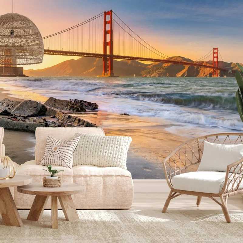 Wall mural sunset at the Golden Gate Bridge