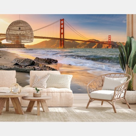 Wall mural sunset at the Golden Gate Bridge • Wallissimo®