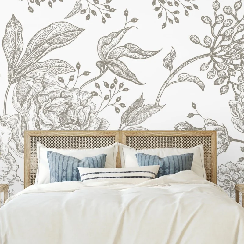 Wall mural delicate vintage botanical floral pattern